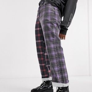 The Ragged Priest Dad Jeans In Half And Half Plaid Denim